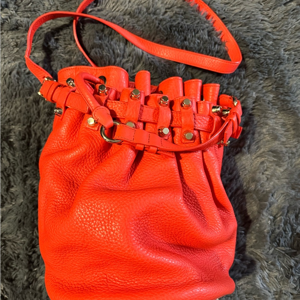 Stylish Red Leather Bucket Bag